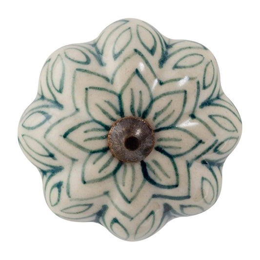 Green 'Vintage Flower' Ceramic Drawer Knob
