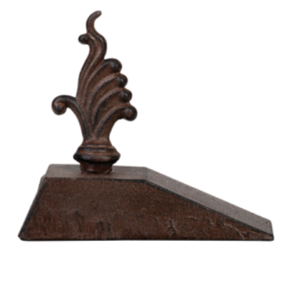 Set of three decorative metal brackets with fleur-de-lis designs on a white background