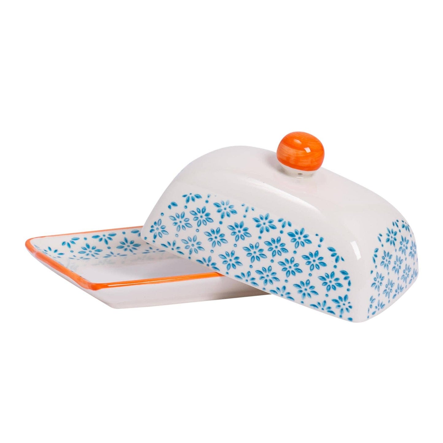 Hand-Printed Butter Dish - Light Blue