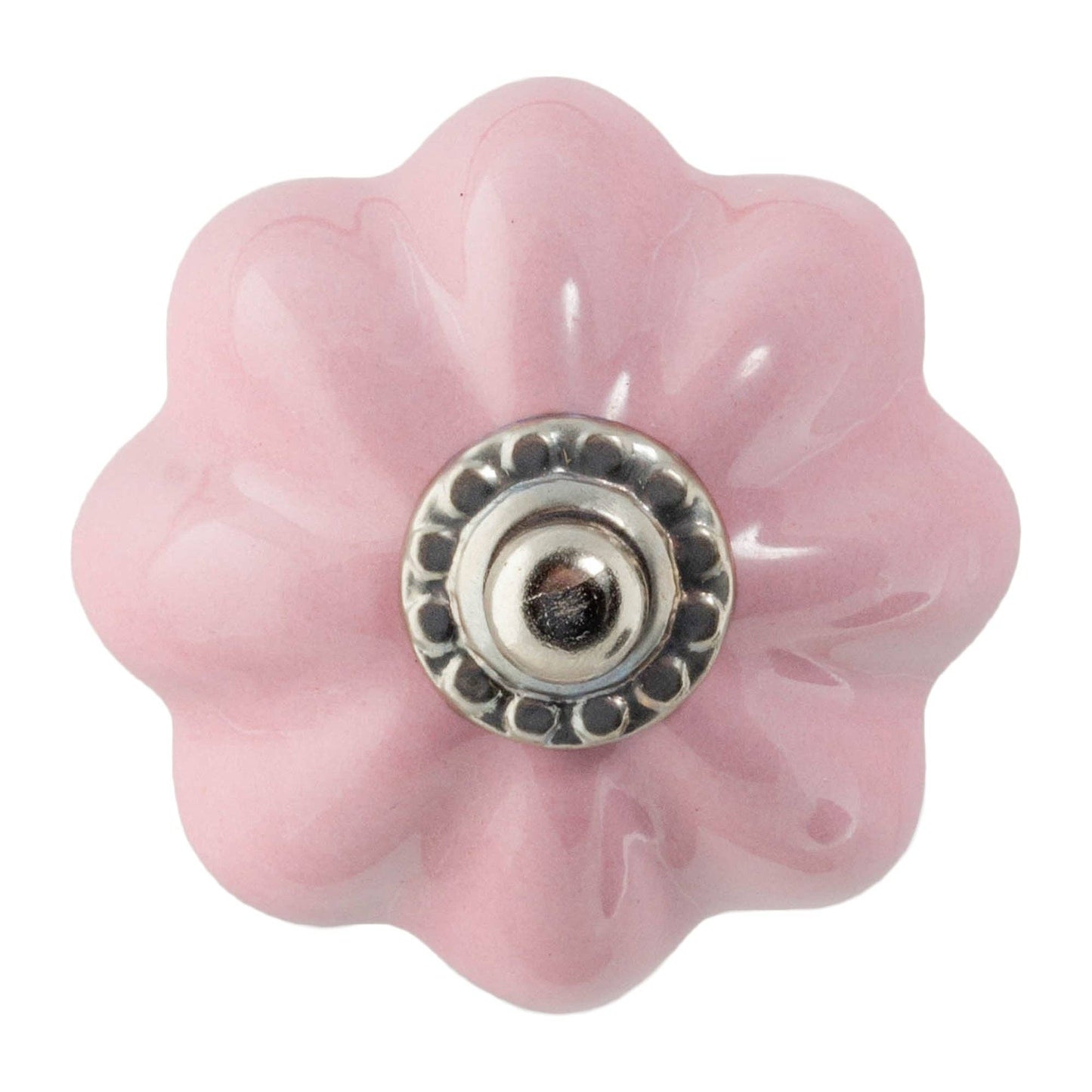 Ceramic Drawer Knob - Solid Flower - Pink/Silver Accent