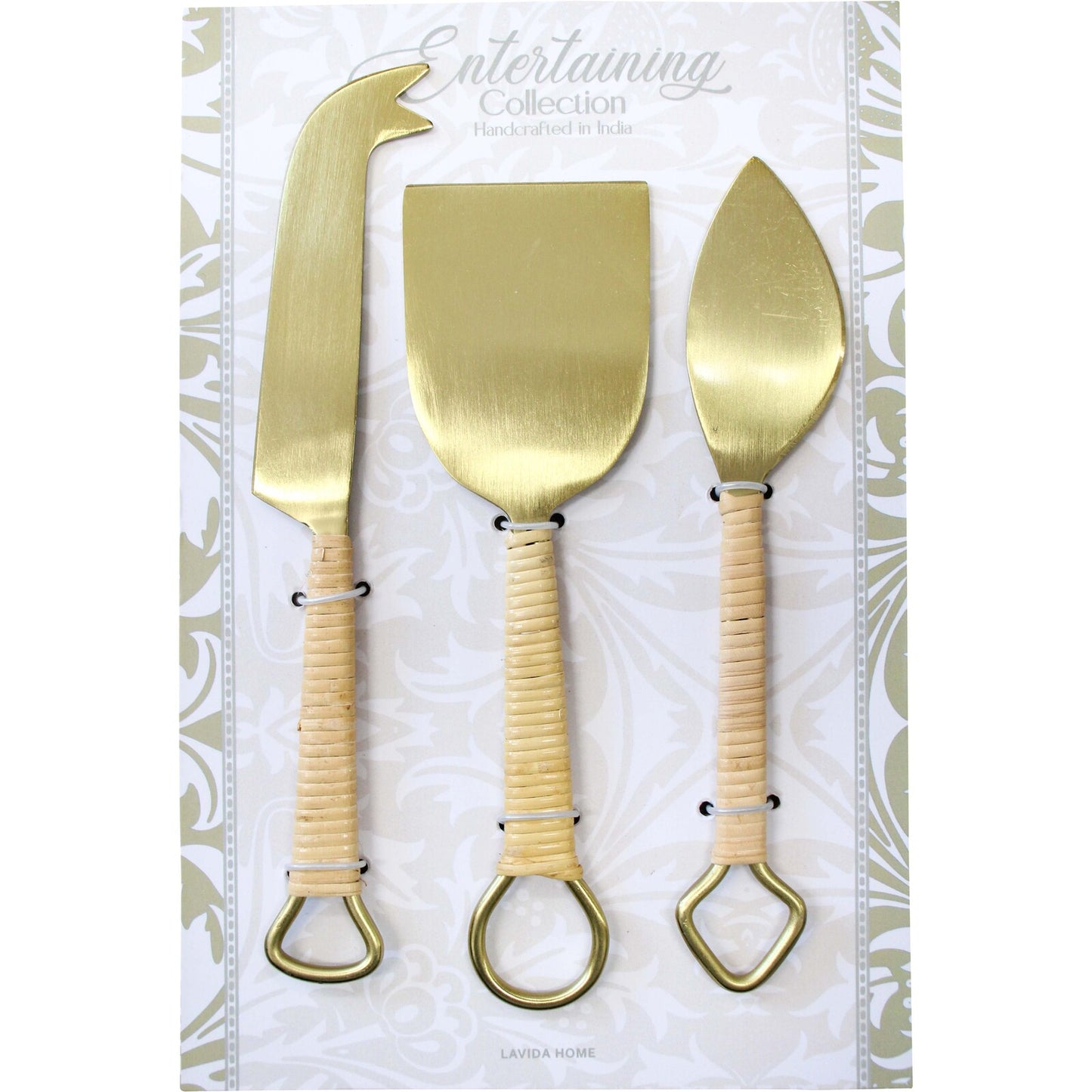 Cheese Knife Set - Rattan and Brass