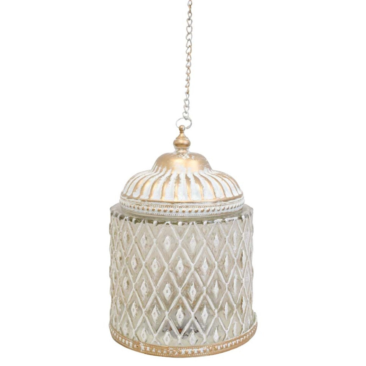 LED Glass Lantern - White Vittoria - Battery Operated