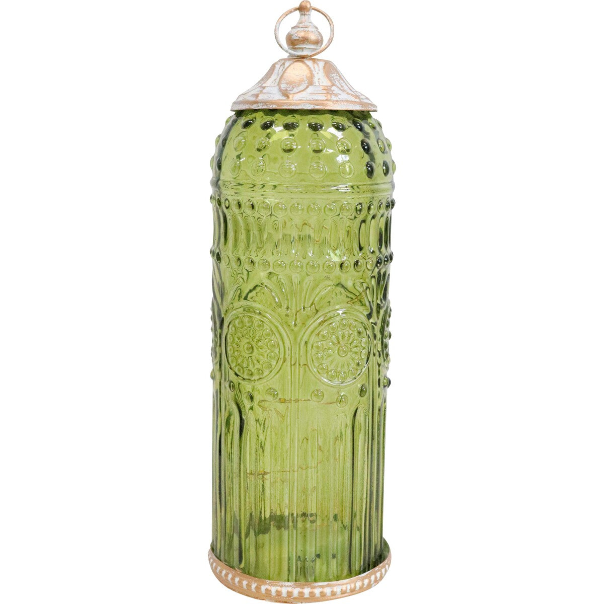 Green Glass LED Lantern - Battery Operated