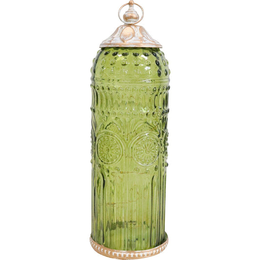 Green Glass LED Lantern - Battery Operated
