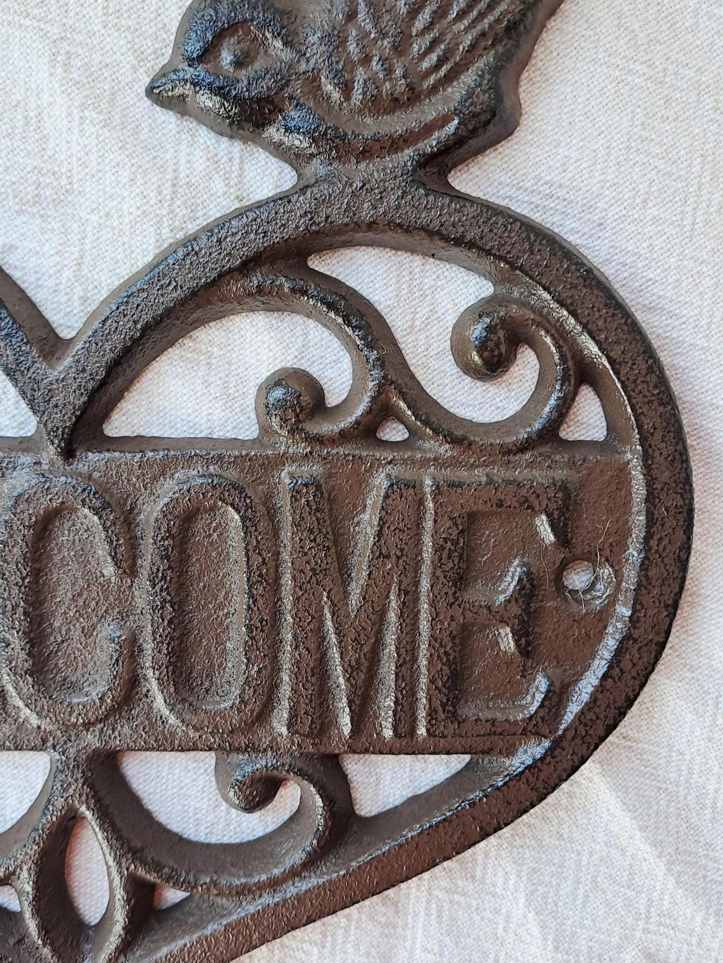 Cast Iron 'Welcome' Plaque with Love Birds