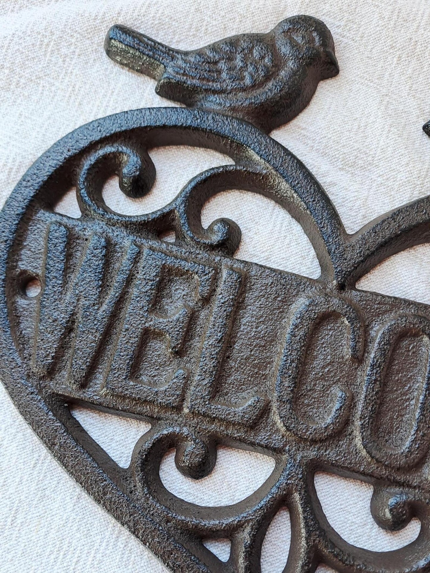 Cast Iron 'Welcome' Plaque with Love Birds