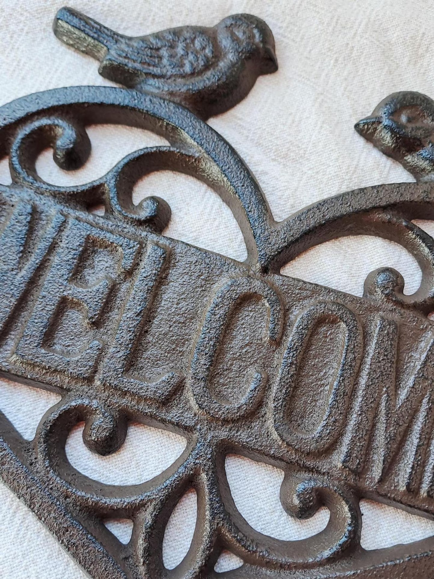 Cast Iron 'Welcome' Plaque with Love Birds