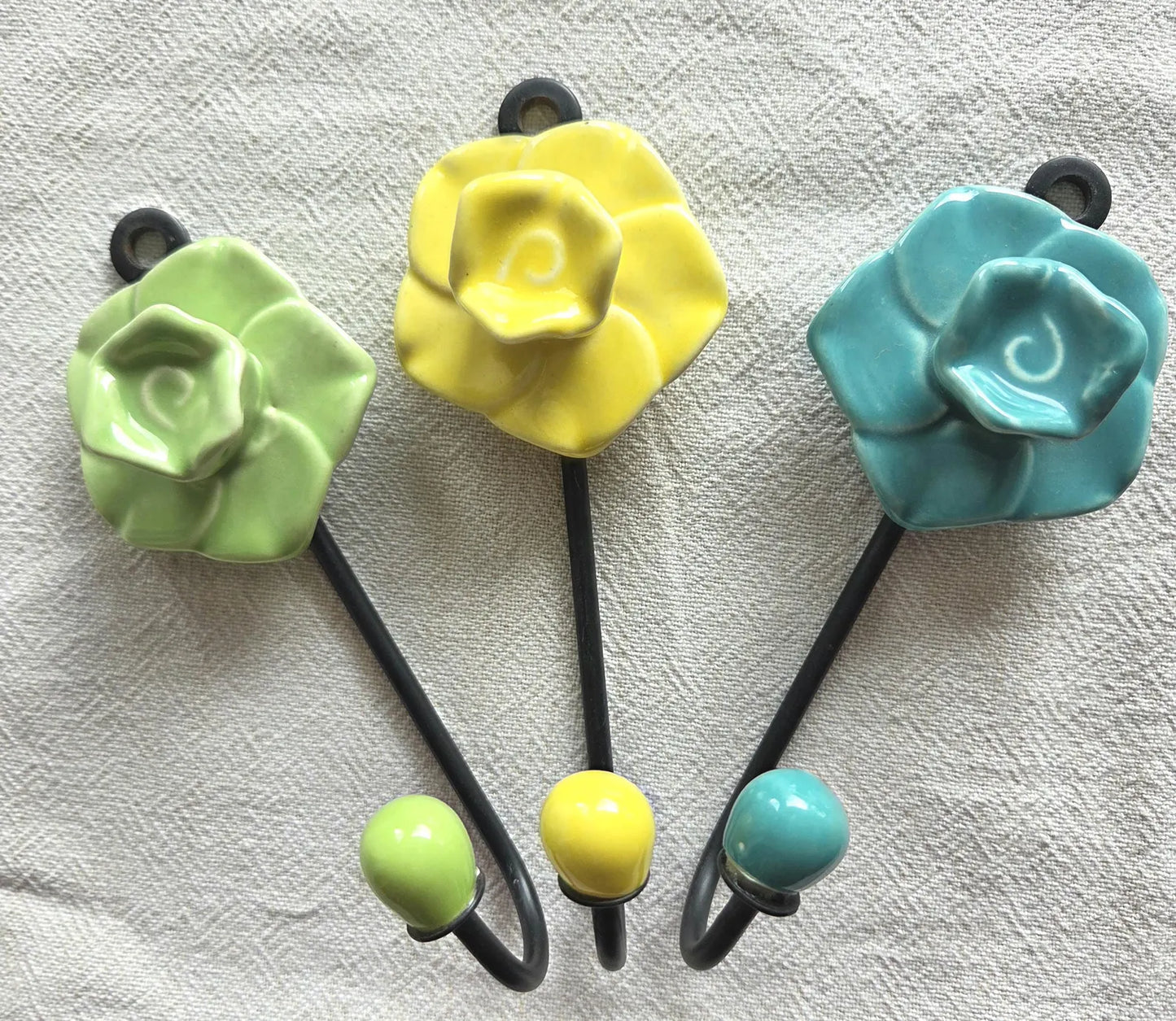 Rose Hook - Ceramic & Metal - Yellow