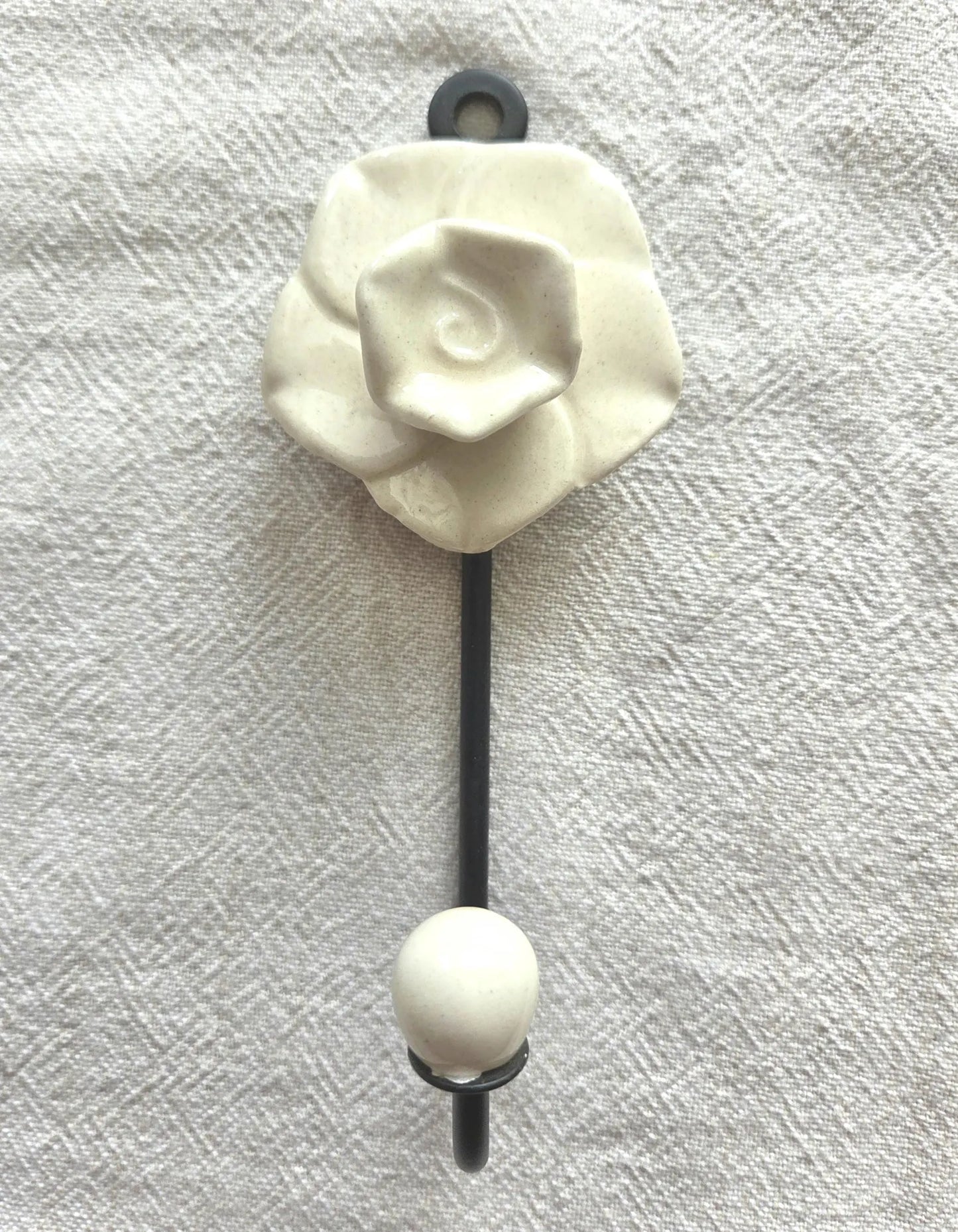 Rose Hook - Ceramic & Metal - White