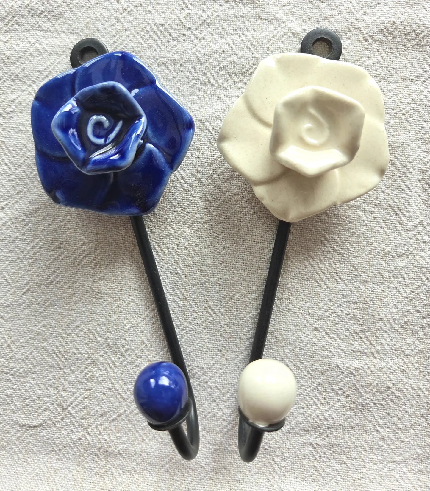 Rose Hook - Ceramic & Metal - White