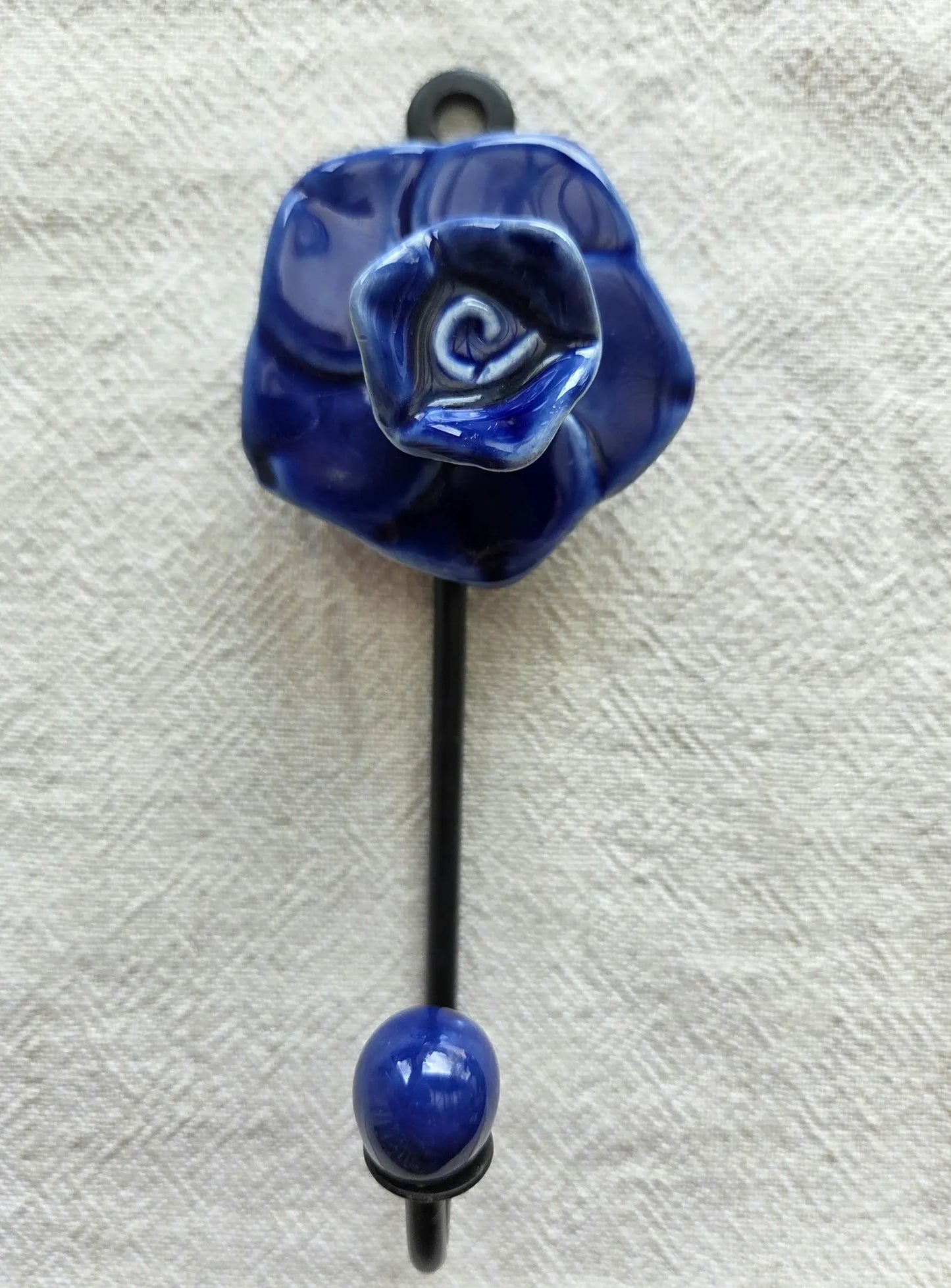 Rose Hook - Ceramic & Metal - Blue