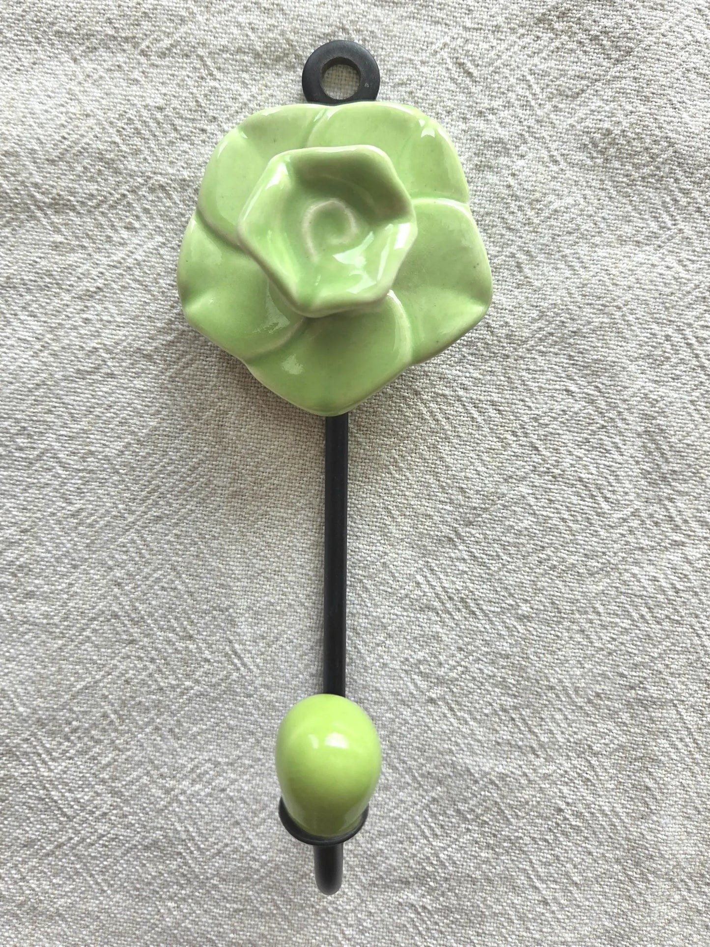 Rose Hook - Ceramic & Metal - Green
