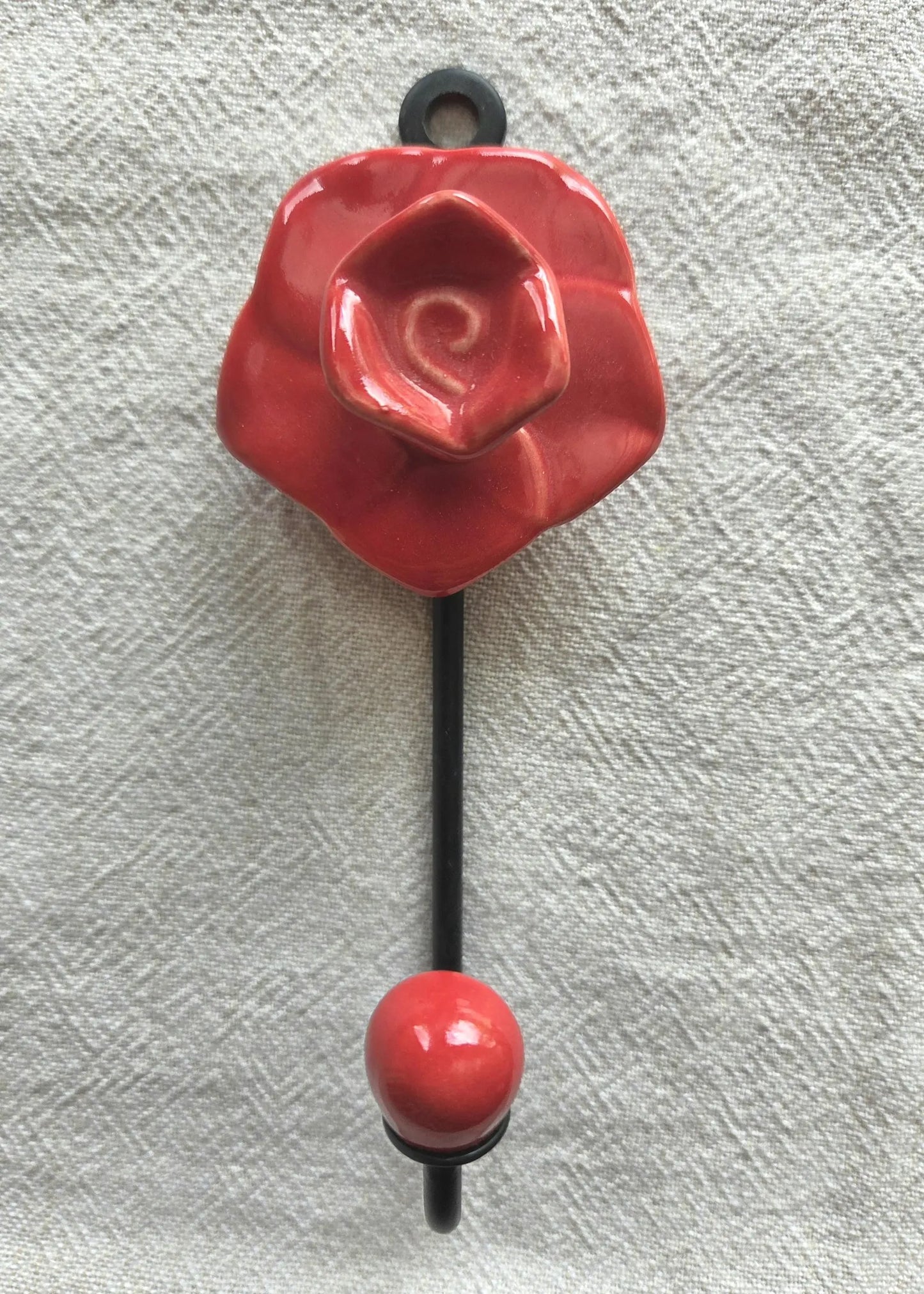 Rose Hook - Ceramic & Metal - Red