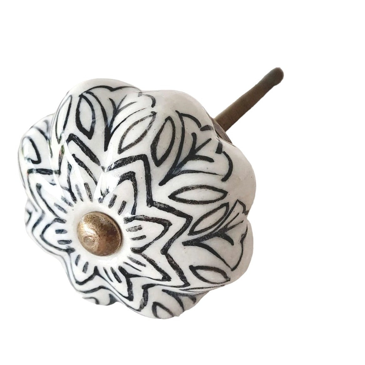 Ceramic Drawer/Cabinet Knob - Vintage Floral - Black/White