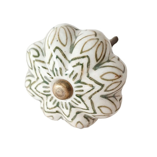 Ceramic Knob - Vintage Floral - Olive Green - Drawer, Cabinet & Cupboard Knob