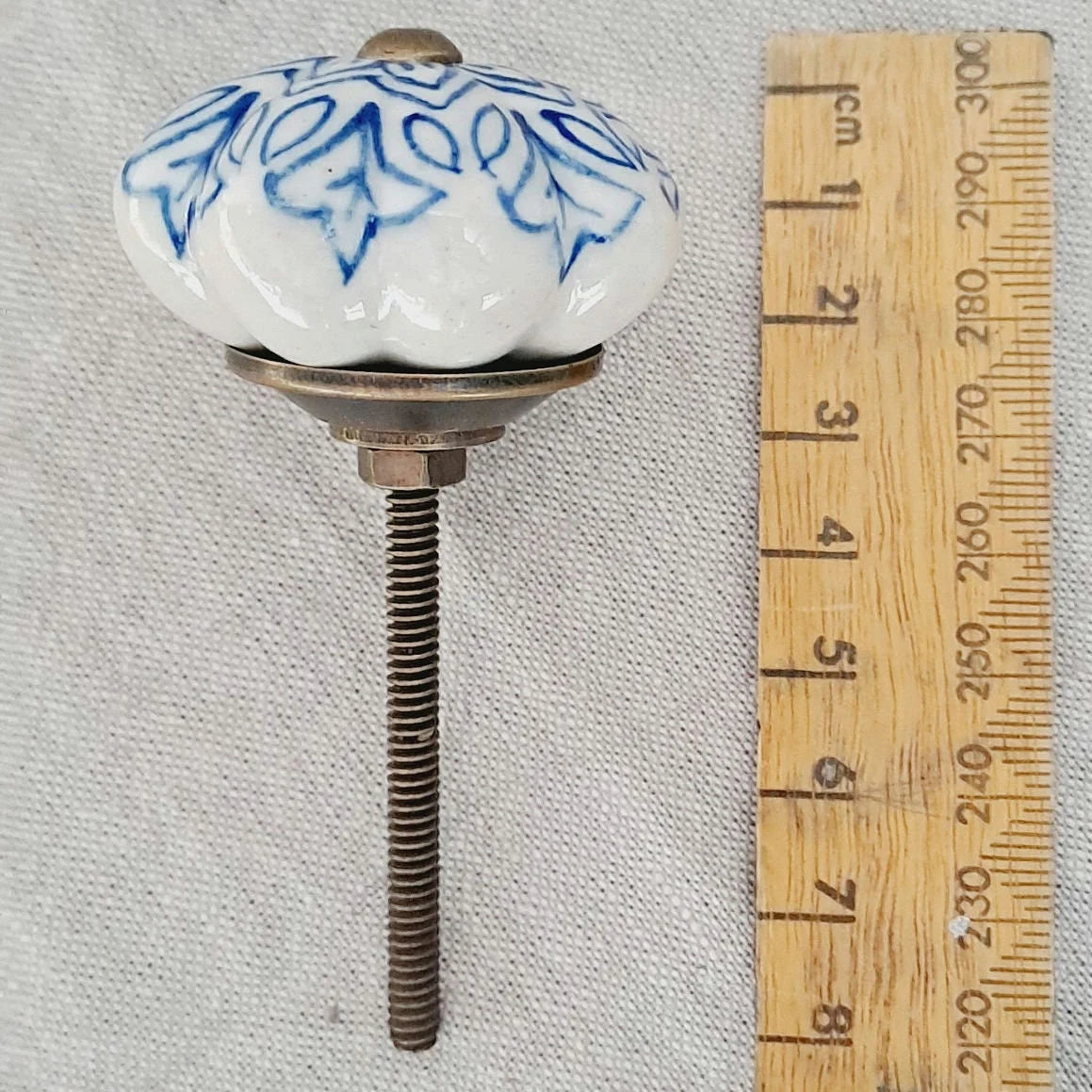 Blue & White Ceramic Drawer/Cabinet Knob - Vintage Floral
