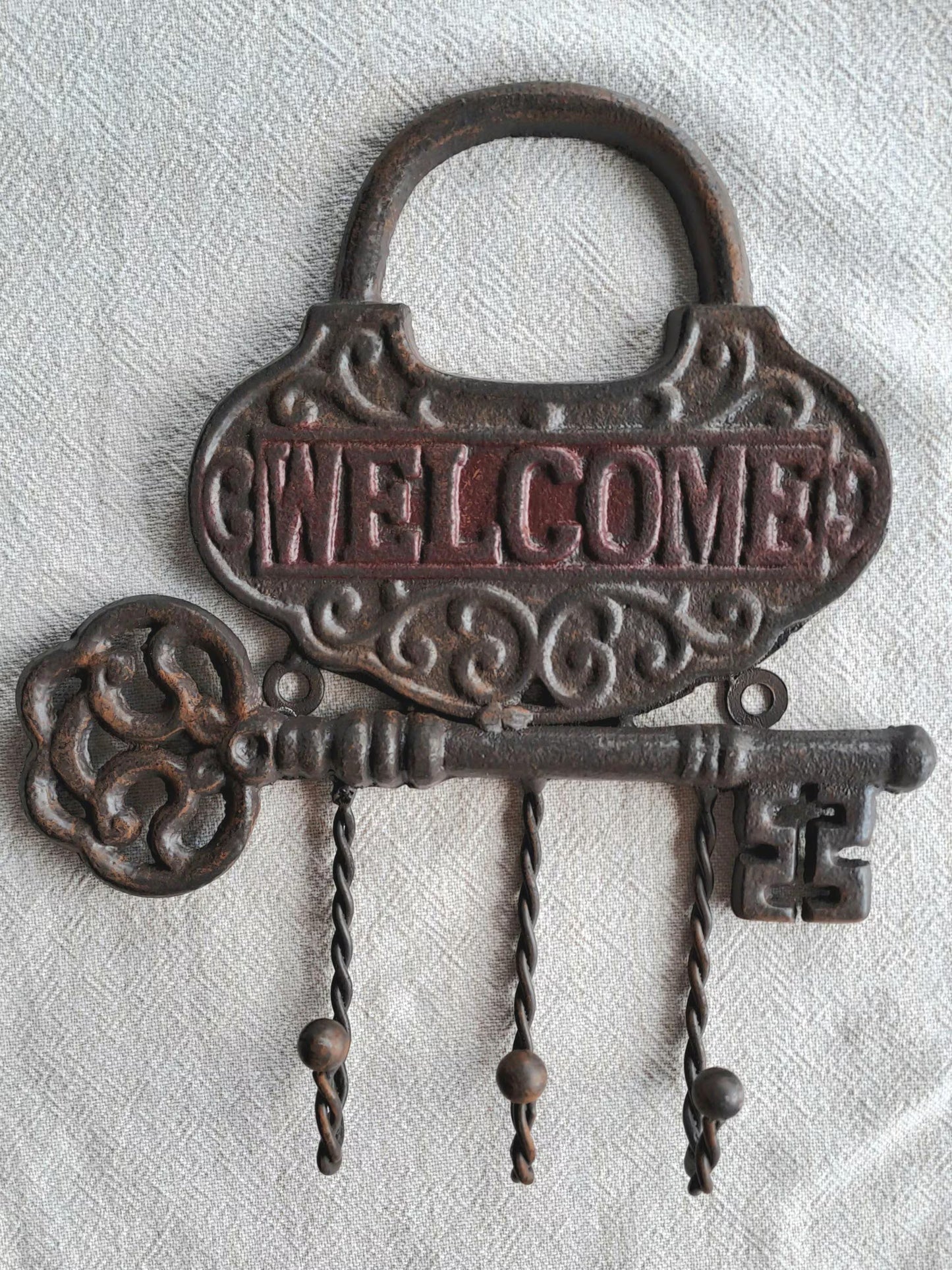 'WELCOME' Key Hook Rack - Cast Iron