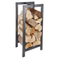 Firewood log holder with stacked firewood on a white background