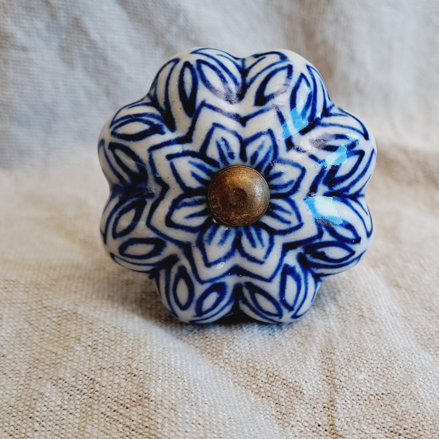 Blue & White Ceramic Drawer/Cabinet Knob - Vintage Floral