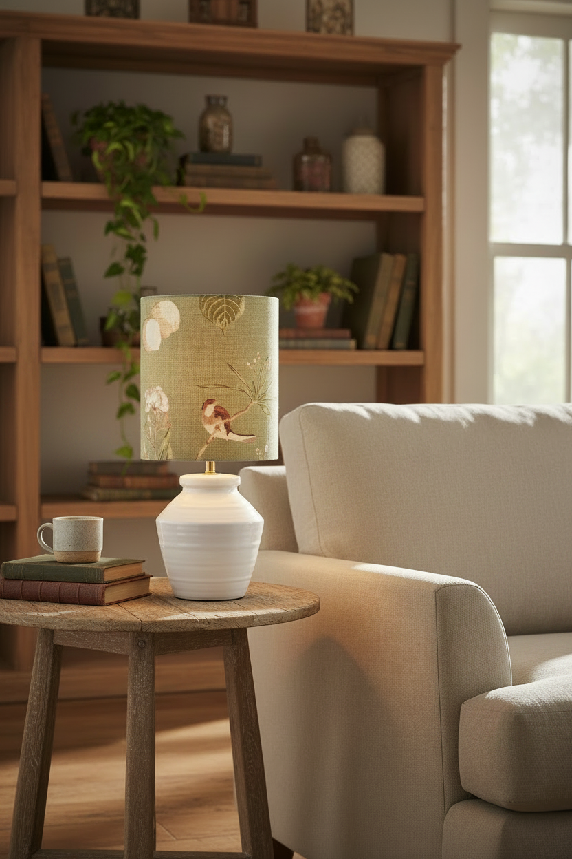 Drum Lampshade - Green Garden Fabric
