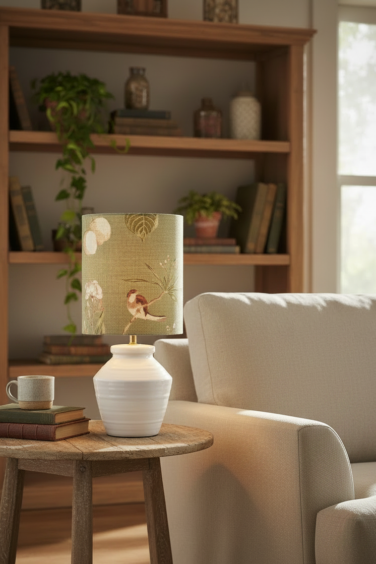 Drum Lampshade - Green Garden Fabric