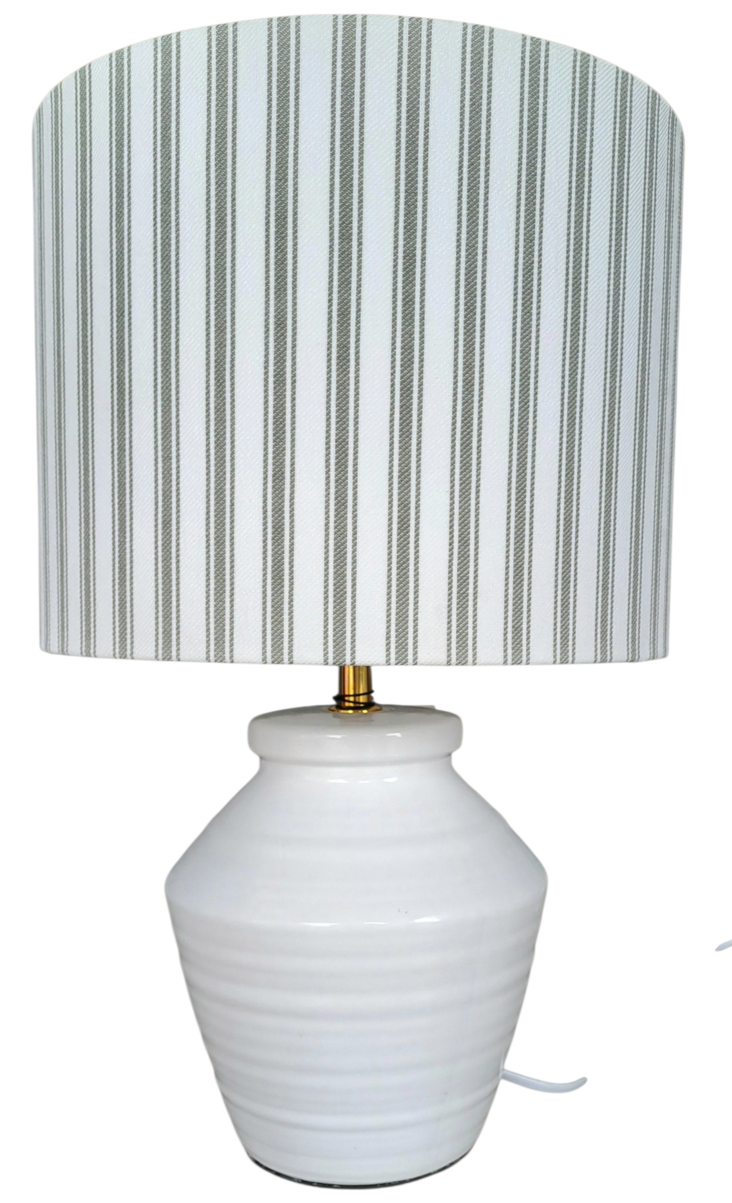 Drum Lampshade - Sage Green Ticking Fabric