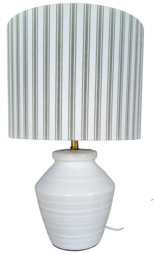 Drum Lampshade - Sage Green Ticking Fabric