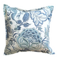 Decorative pillow with blue floral pattern on a white background