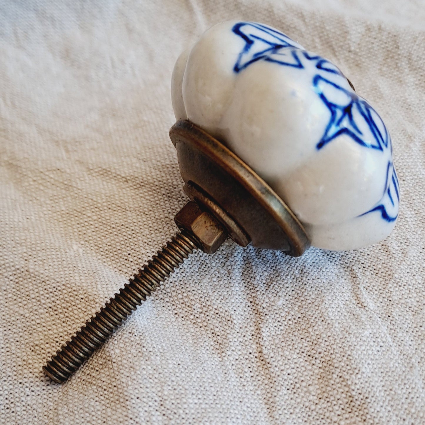 Blue & White Ceramic Drawer/Cabinet Knob - Vintage Floral