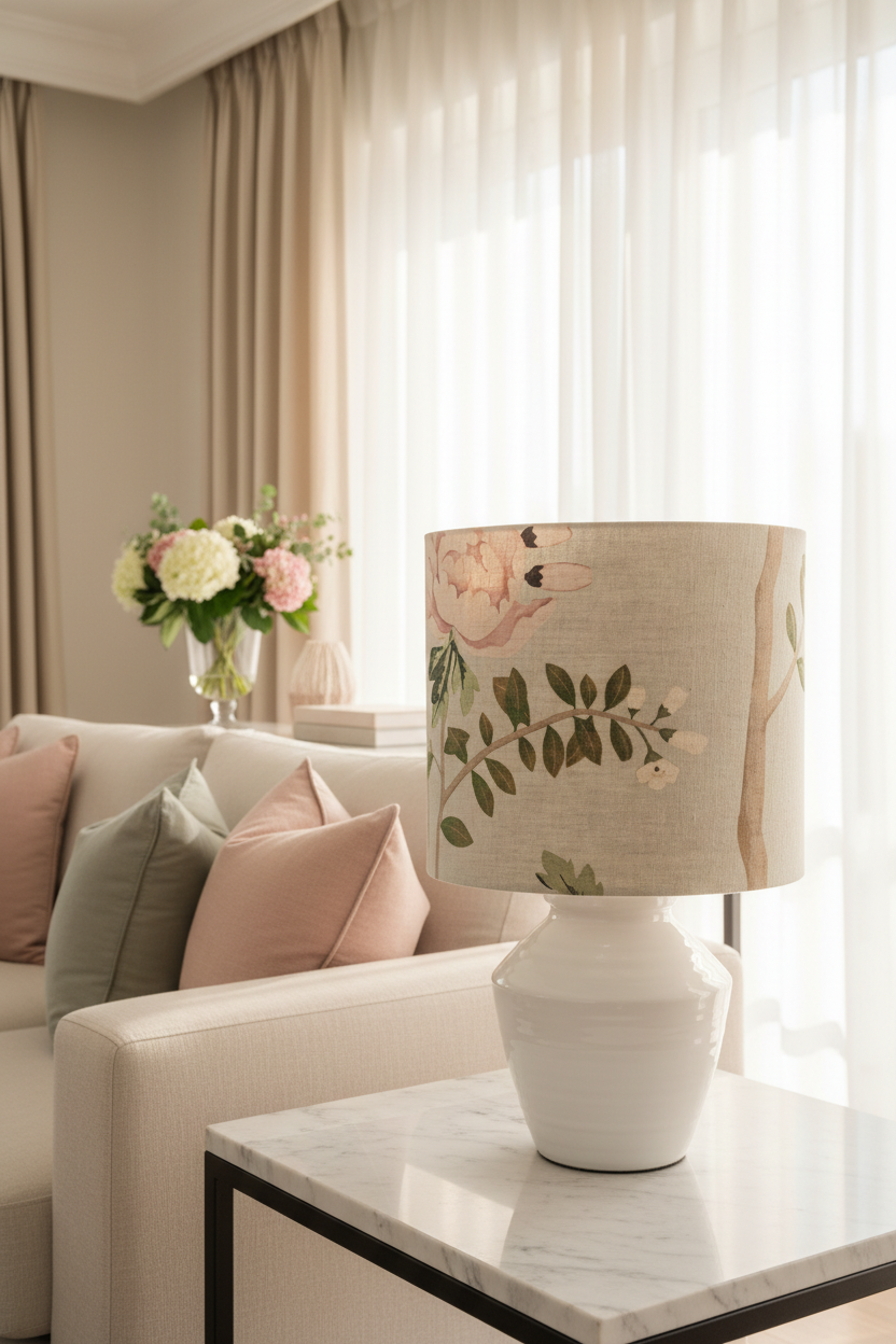 Drum Lampshade - MOKUM Sakura (Duck egg) Fabric