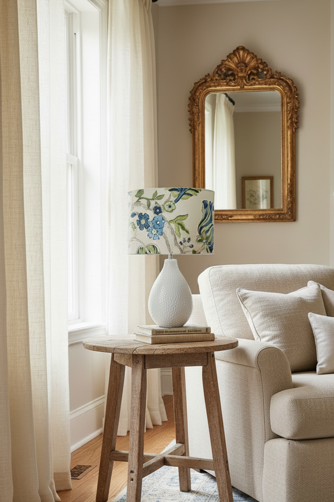 Drum Lampshade - Fanciful Florale Alabaster P.Kaufmann Fabric