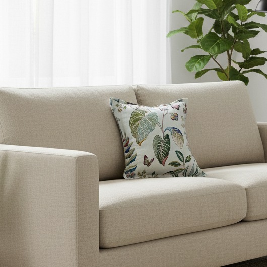 Throw Cushion with Flange Edge- Butterfly Orchid Trail P.Kaufmann Fabric with Stone Backing
