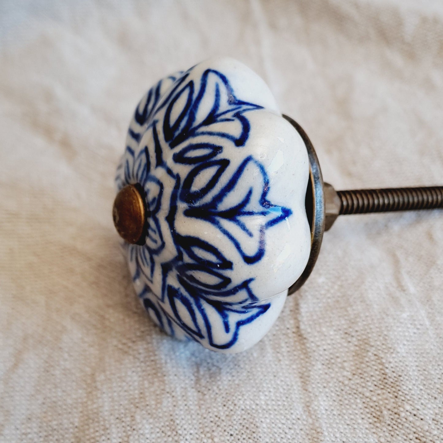 Blue & White Ceramic Drawer/Cabinet Knob - Vintage Floral
