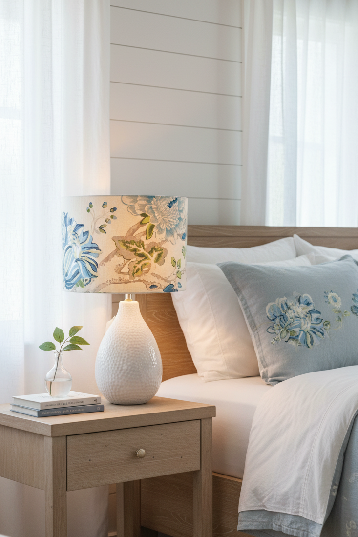 Drum Lampshade - Fanciful Florale Alabaster P.Kaufmann Fabric