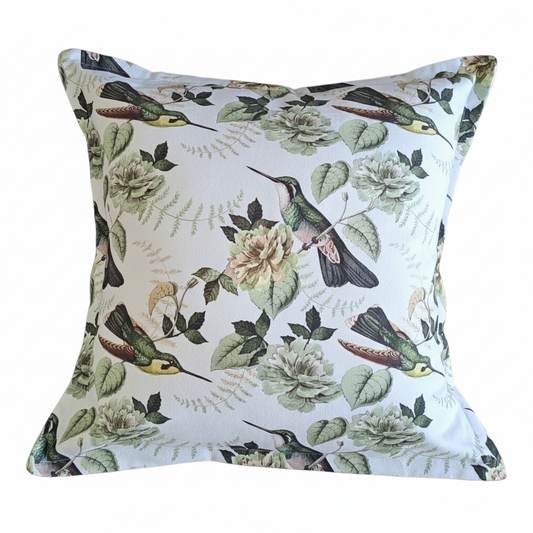 Hummingbird Throw Cushion with 60cm x 60cm Insert with Sage Reverse