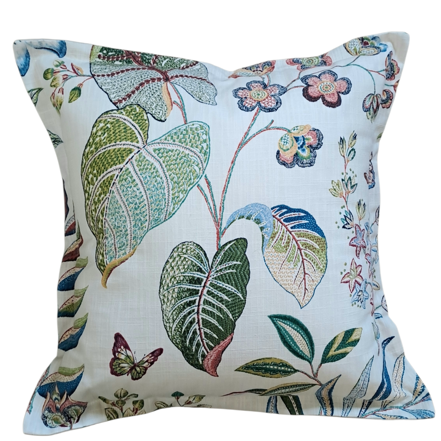 Throw Cushion with Flange Edge- Butterfly Orchid Trail P.Kaufmann Fabric with Stone Backing