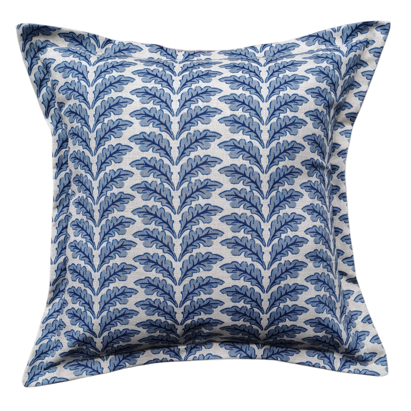 Throw Cushion with Flange Edge - Blue Leaf Print - Woodcote (Delf) by ILIV Fabric