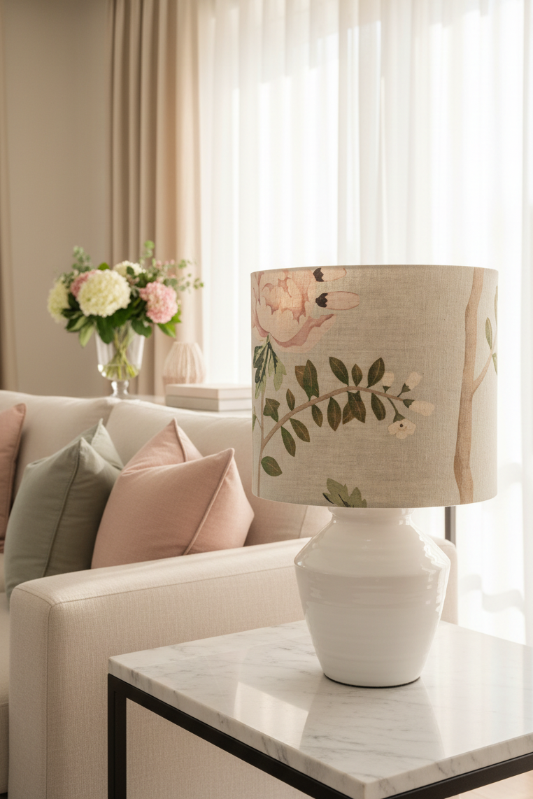 Drum Lampshade - MOKUM Sakura (Duck egg) Fabric