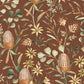 Floral pattern with green leaves and brown flowers on a brown background