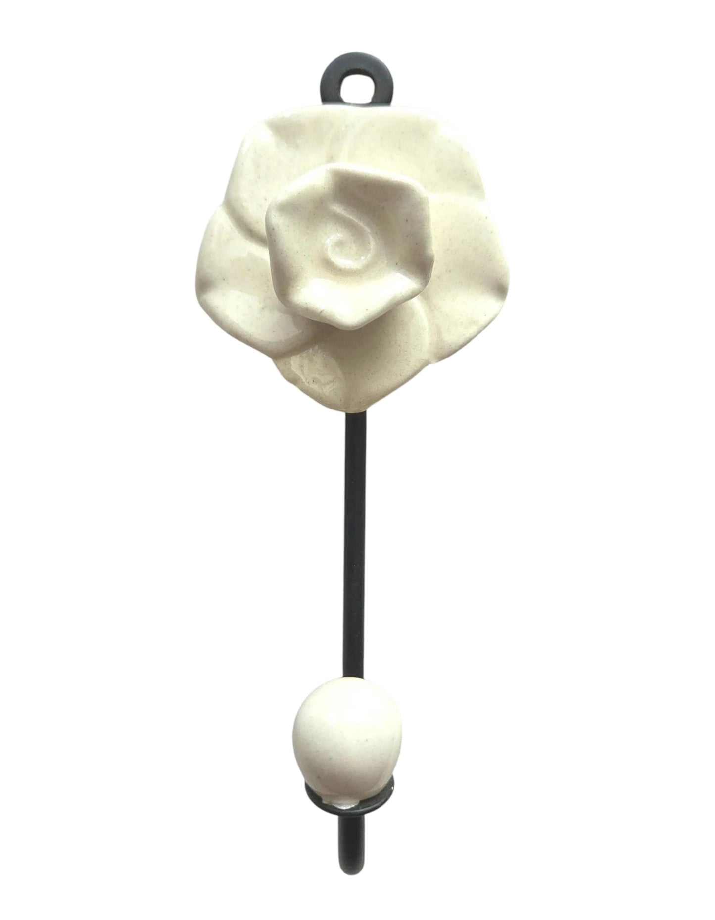 Rose Hook - Ceramic & Metal - White