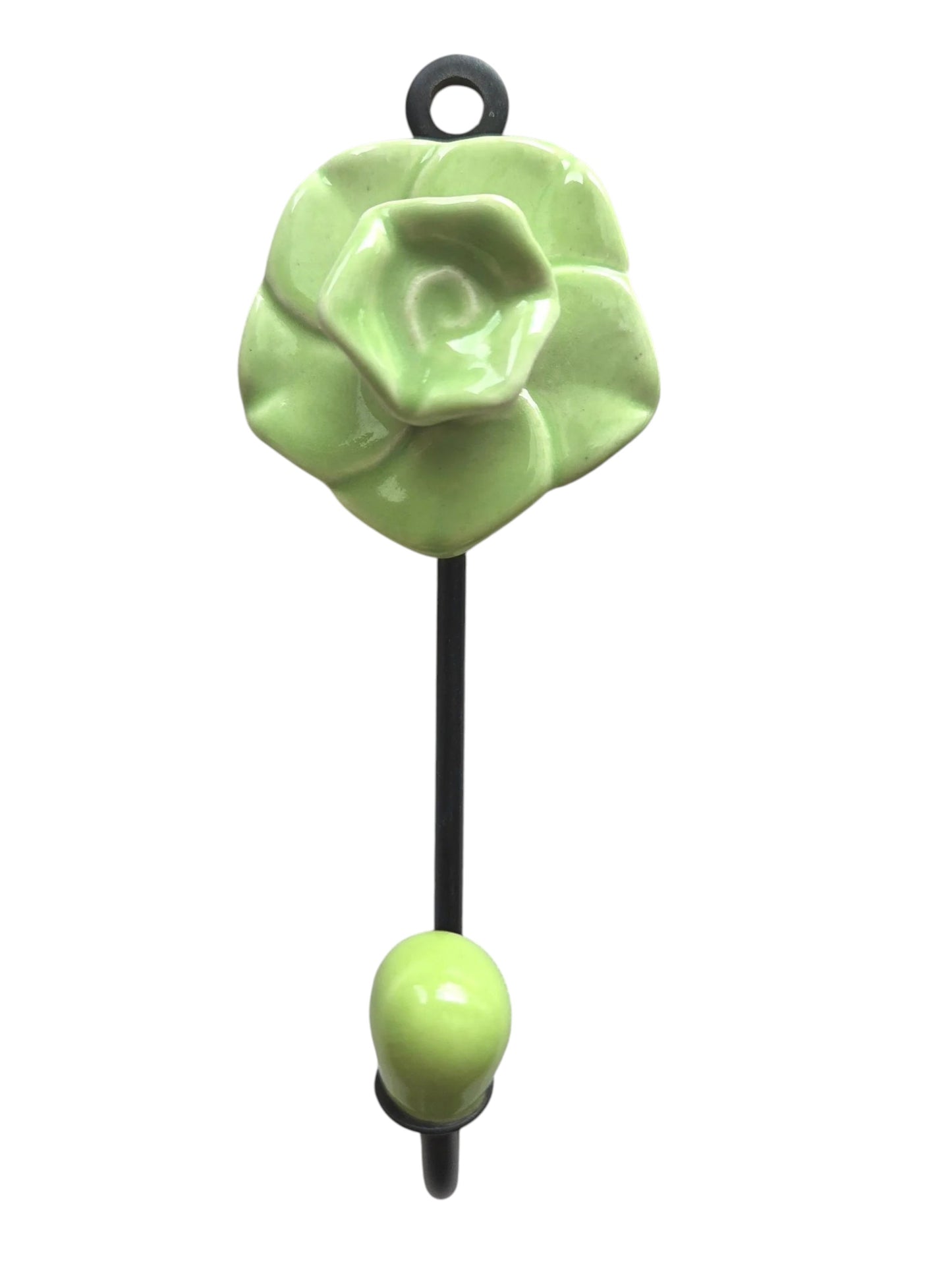 Rose Hook - Ceramic & Metal - Green