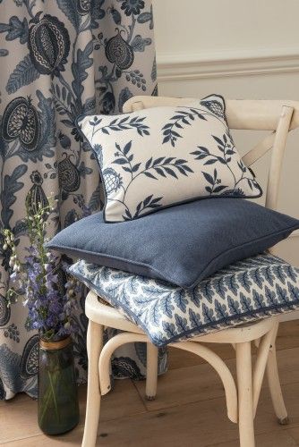 Drum Lampshade - Blue Leaf Print - Woodcote (Delf) by ILIV Fabric